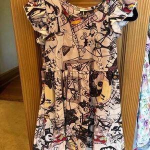 Girls' Pink Character Print Ruffle Sleeve Dress